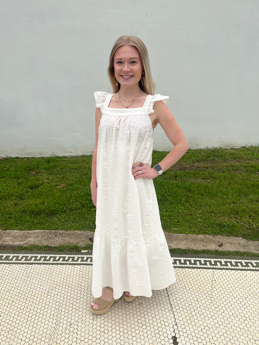 Crinkled Buttercup Dress in White