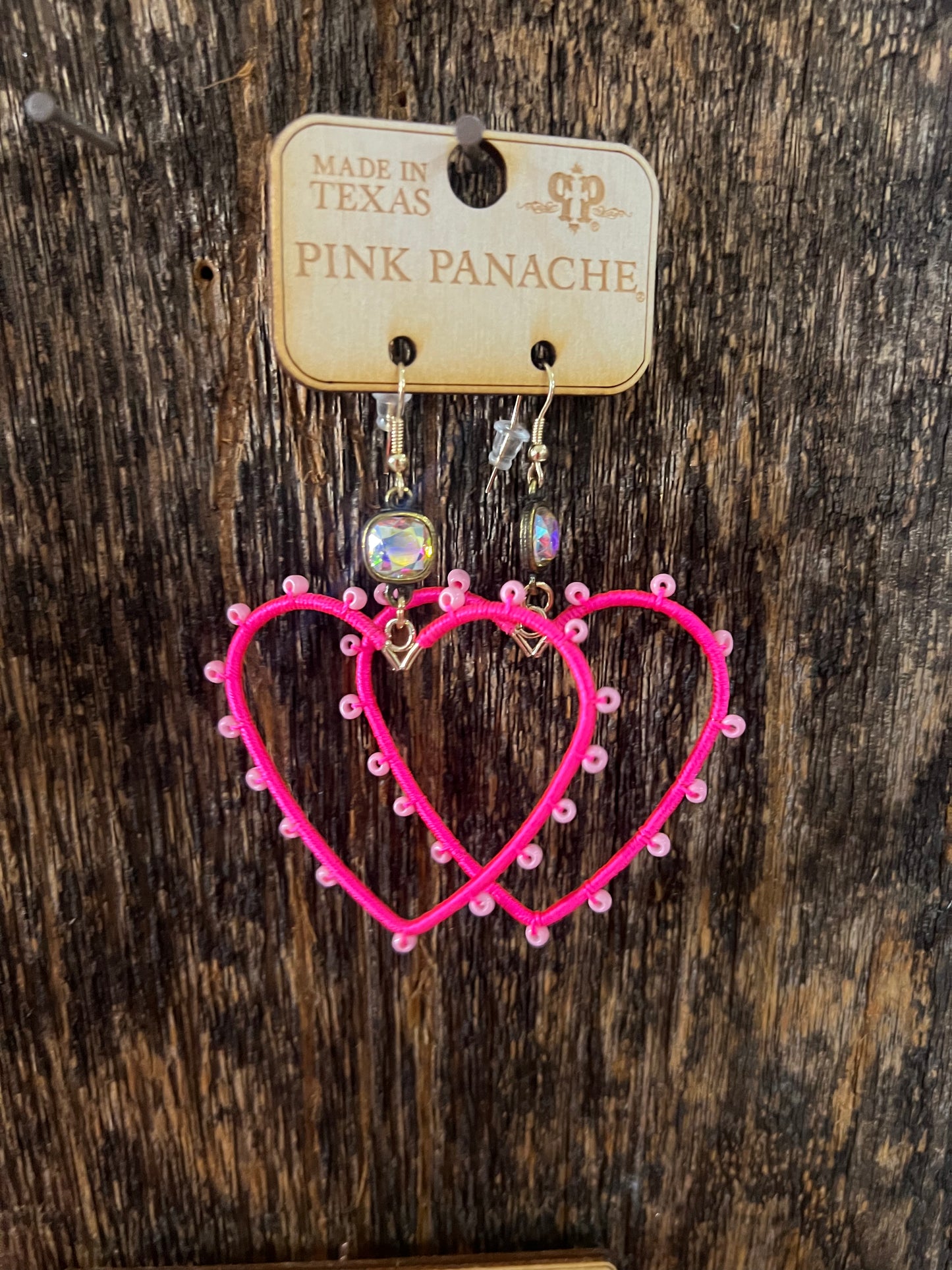 Pink panache beaded heart earrings