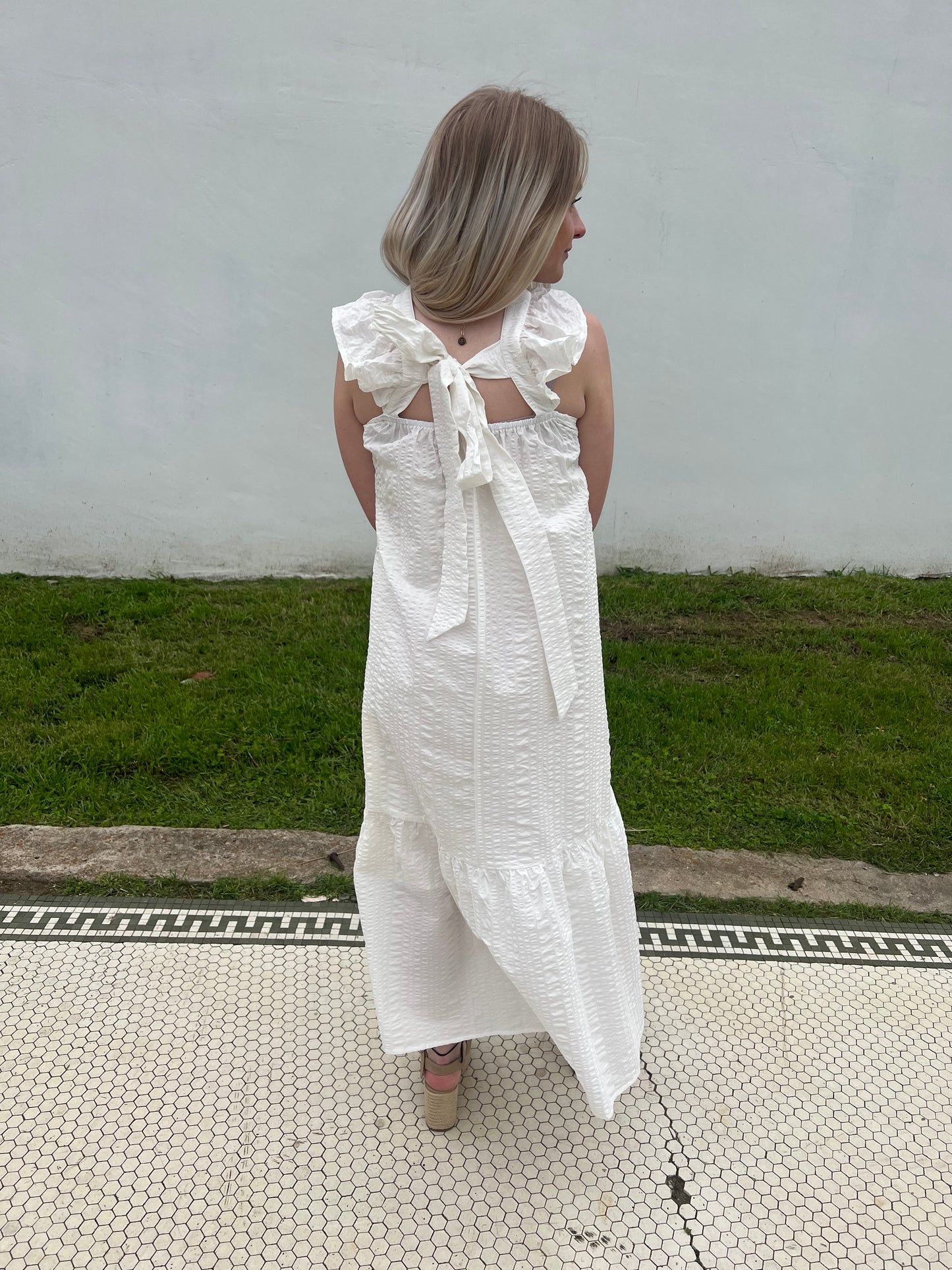 Crinkled Buttercup Dress in White