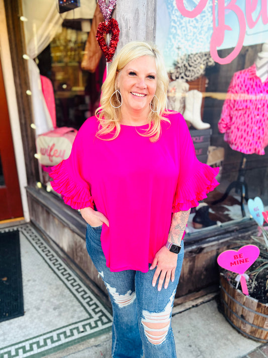 Hot Pink Ruffle Sleeve Top