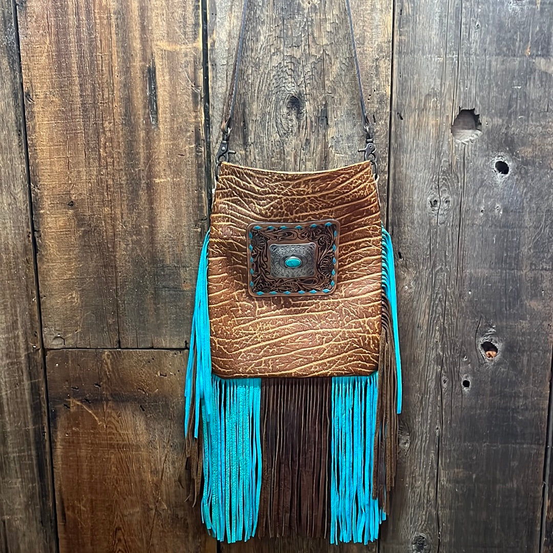 American Darling Leather Turquoise Stone With Turquoise Fringe
