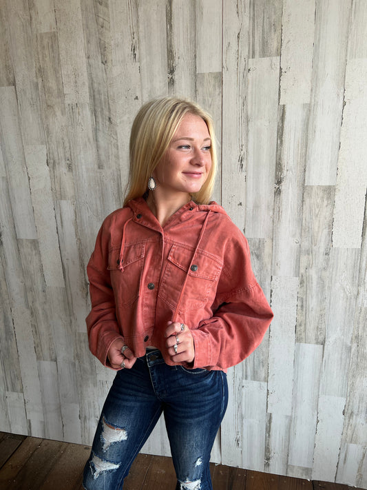 Rust Crop Hooded Jacket