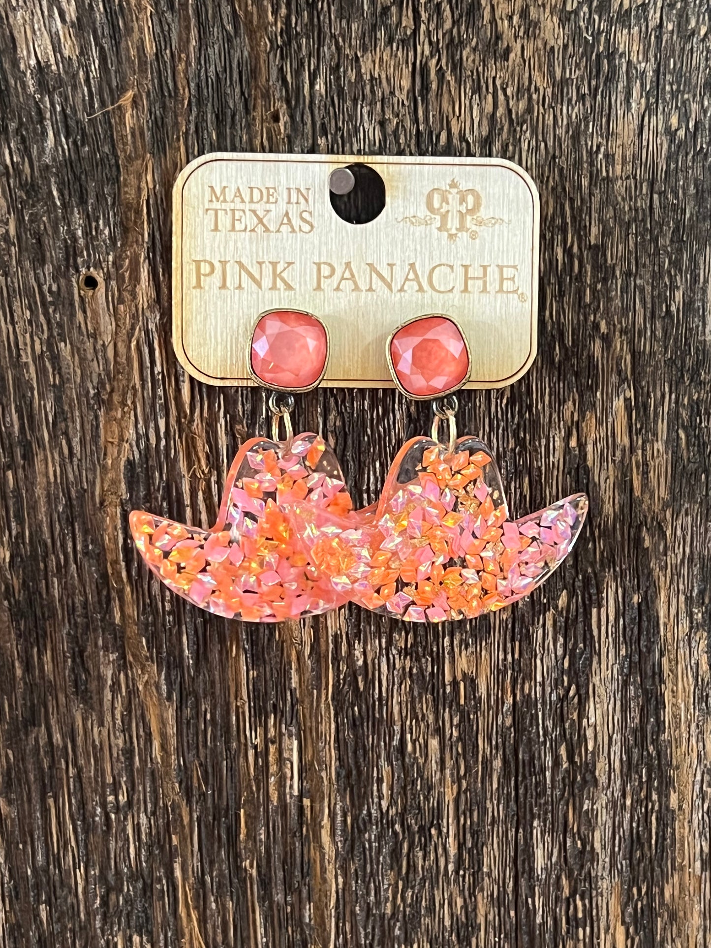 Pink panache coral cowboy hat earrings