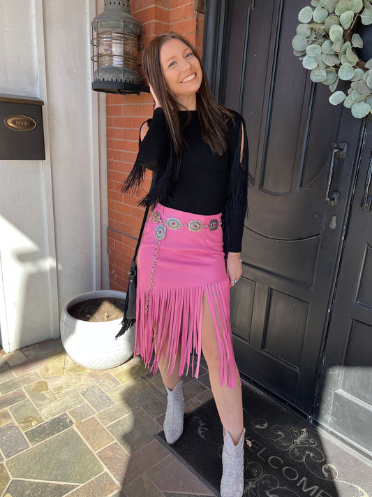 Pink Cadillac Fringe Skirt
