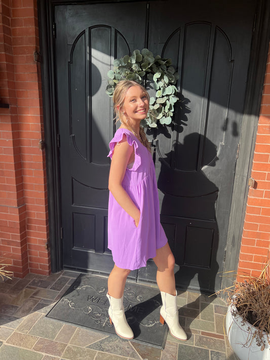 Lavender Ruffle Sleeve Flowy Dress