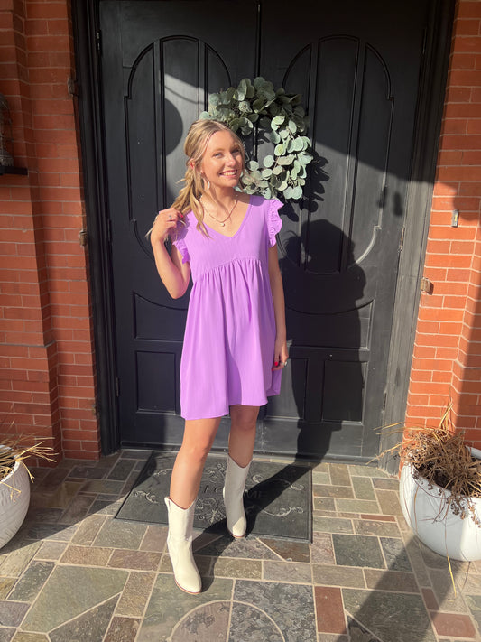 Lavender Ruffle Sleeve Flowy Dress