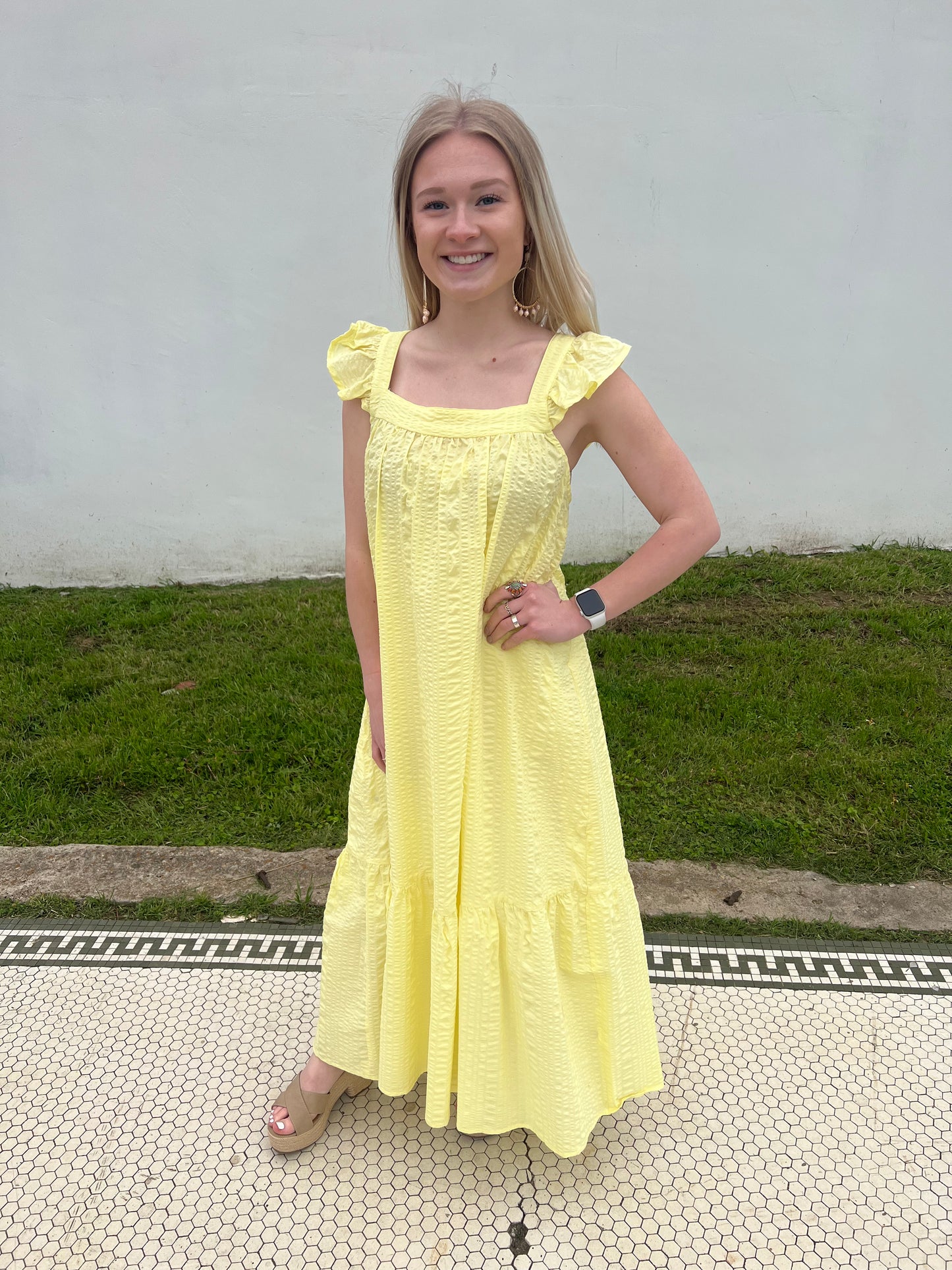Crinkled Buttercup Dress in Pastel Yellow