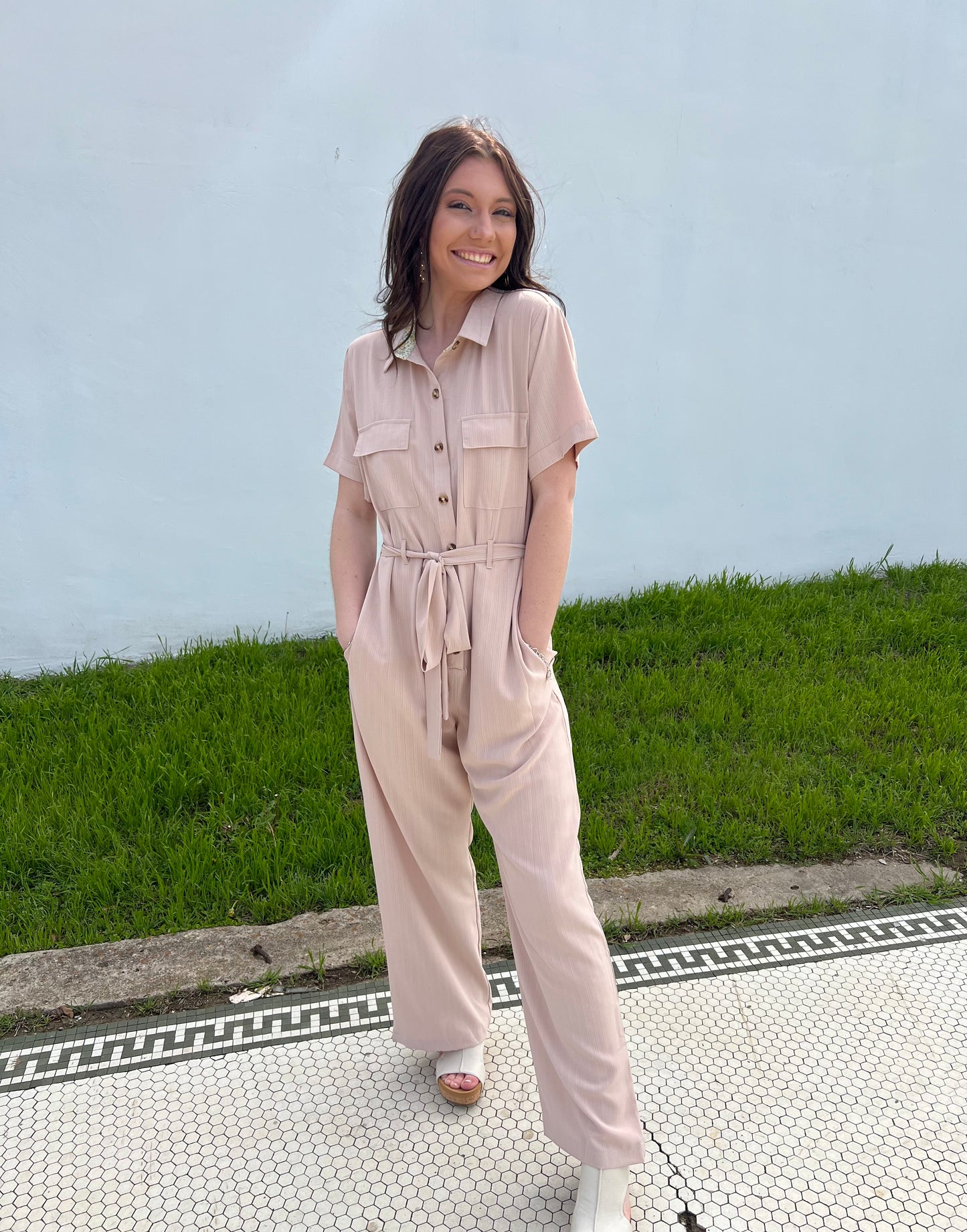Taupe Buttoned Jumpsuit