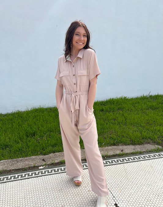 Taupe Buttoned Jumpsuit