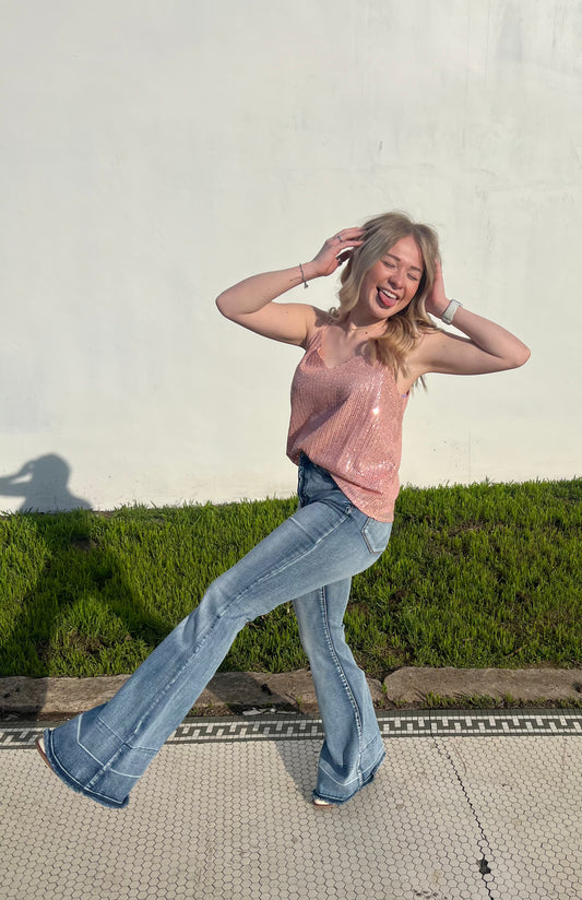 Rose Sequin Tank Adjustable Strap