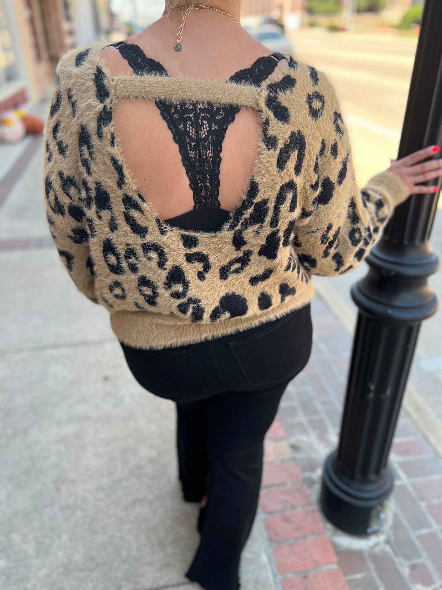Taupe Leopard Sweater With Cutout