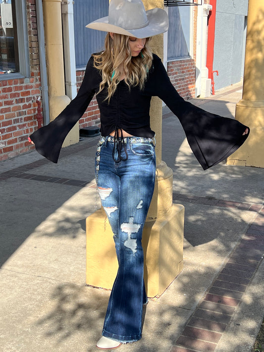 Black Bell Sleeve Crop