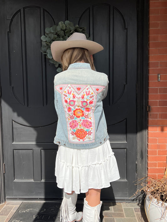 Floral Embroidered Denim Jacket