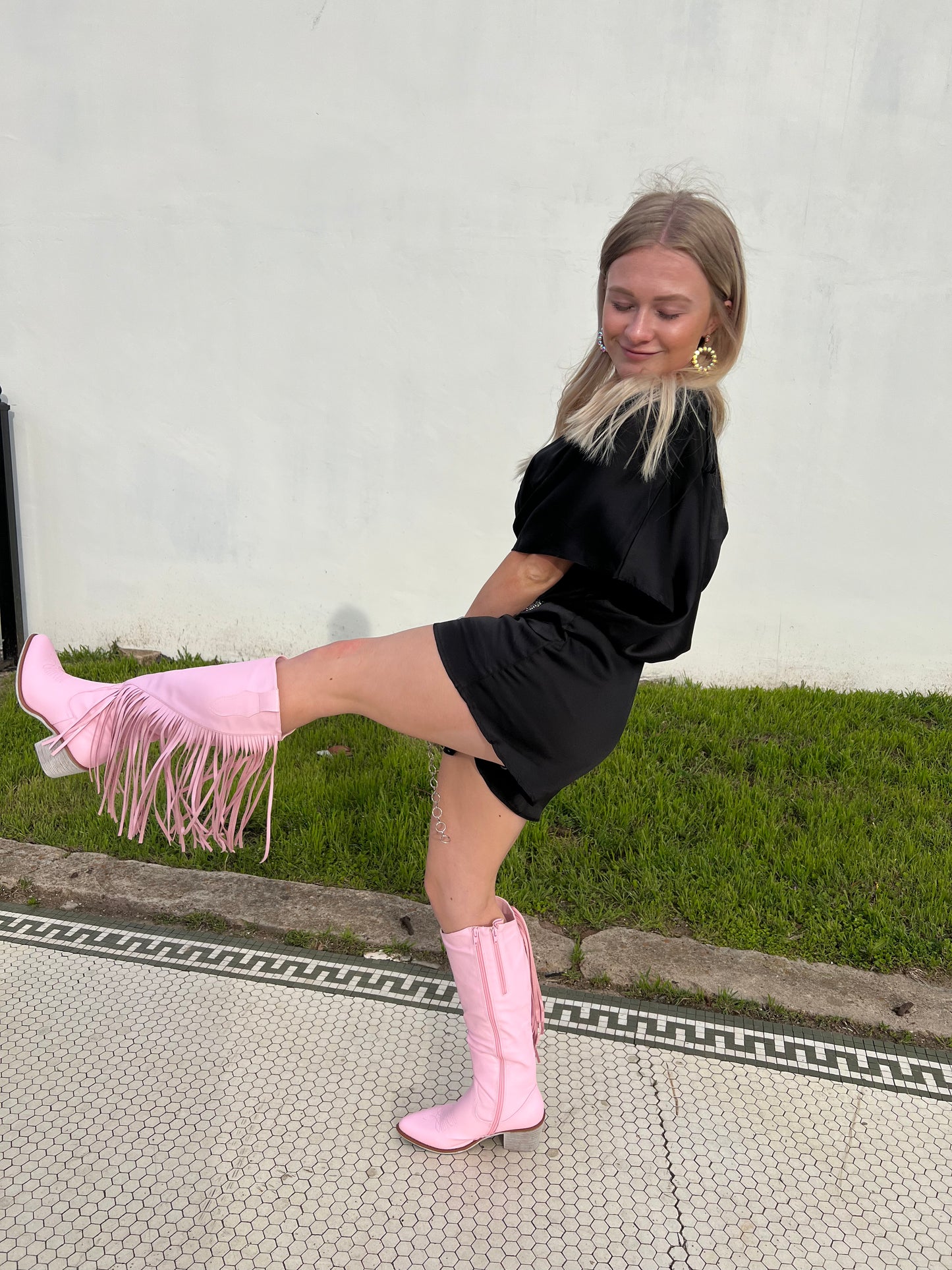 Pink Fringe Tall Boots