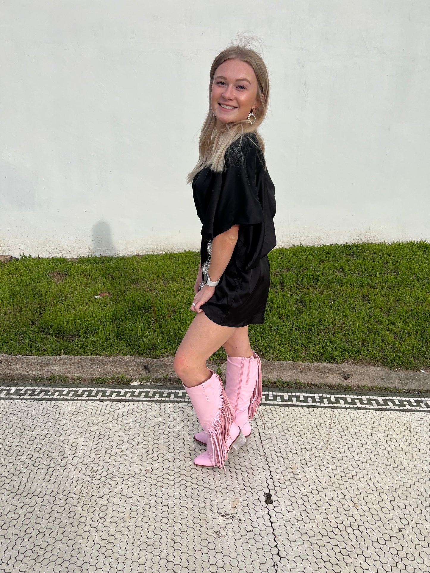 Pink Fringe Tall Boots