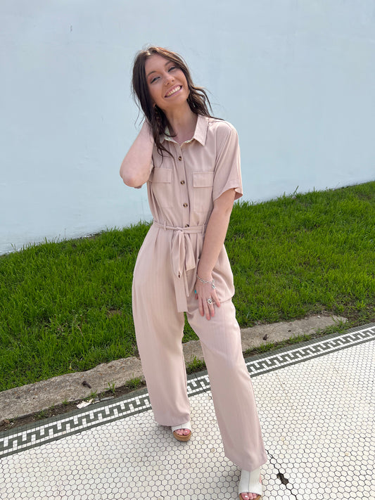 Taupe Buttoned Jumpsuit